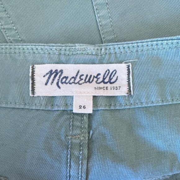 Women's 26 Madewell Light Green High Rise Linen Cotton Blend Shorts - Picture 4 of 6